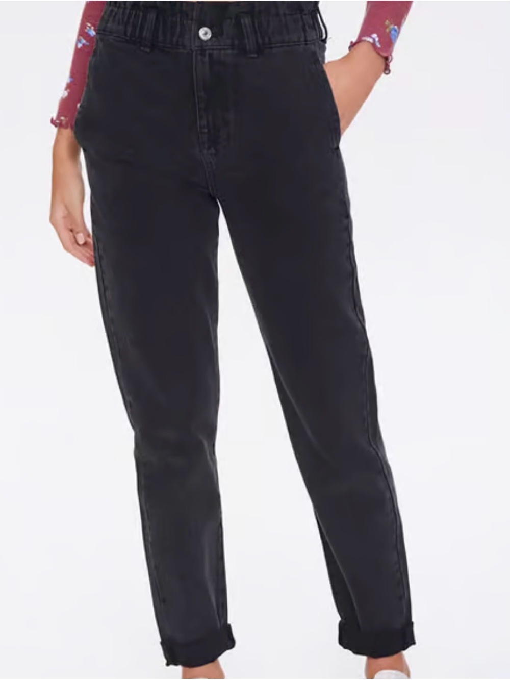 Women’s Black/dark gray High-Rise Paperbag Waist Jeans New with Tag